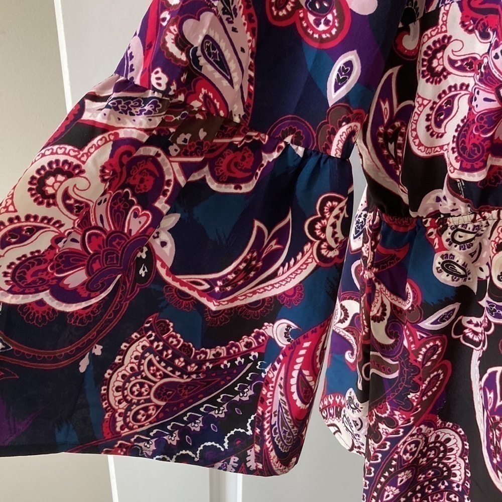 Lane Bryant Outlet 20 blouse faux wrap v-neck bell sleeves paisley - Picture 5 of 14